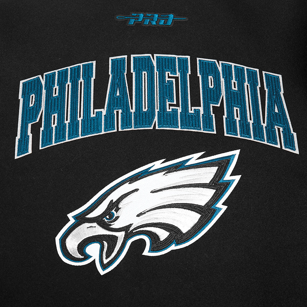 NFL PHILADELPHIA EAGLES CITY ARCH MEN'S WOOL VARSITY JACKET (BLACK/WHITE M60030)