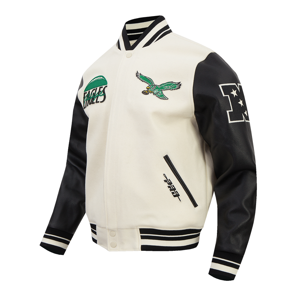 NFL PHILADELPHIA EAGLES ORIGINAL PLAYERS MEN'S VARSITY JACKET (EGGSHELL/ BLACK)