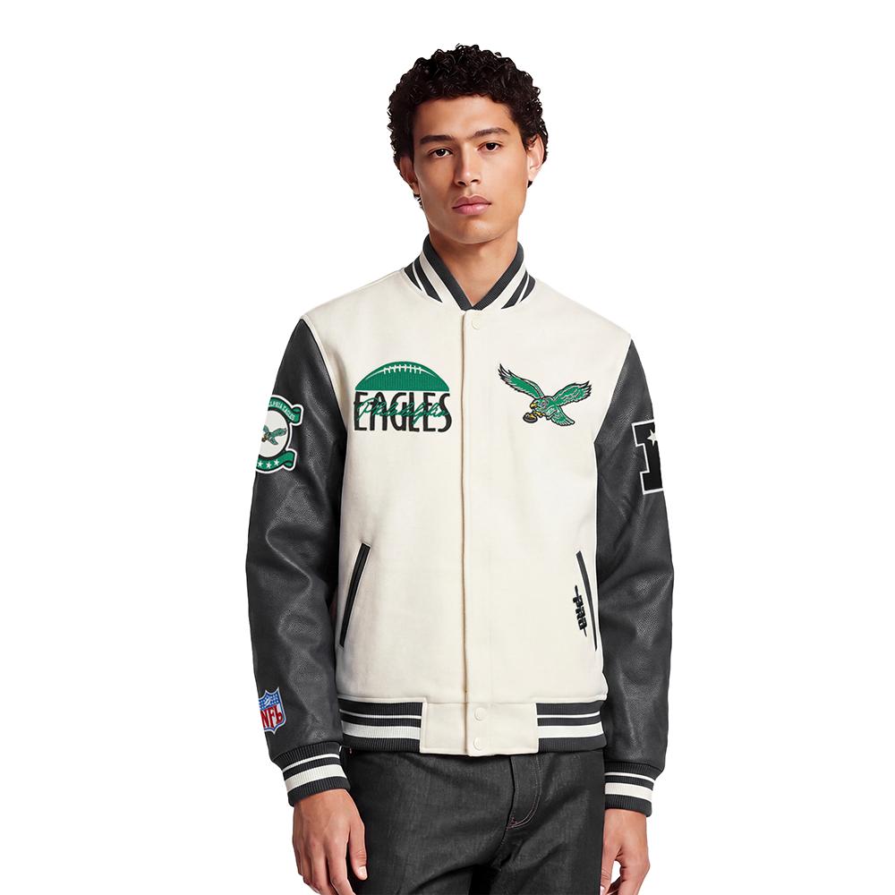 NFL PHILADELPHIA EAGLES ORIGINAL PLAYERS MEN'S VARSITY JACKET (EGGSHELL/ BLACK)