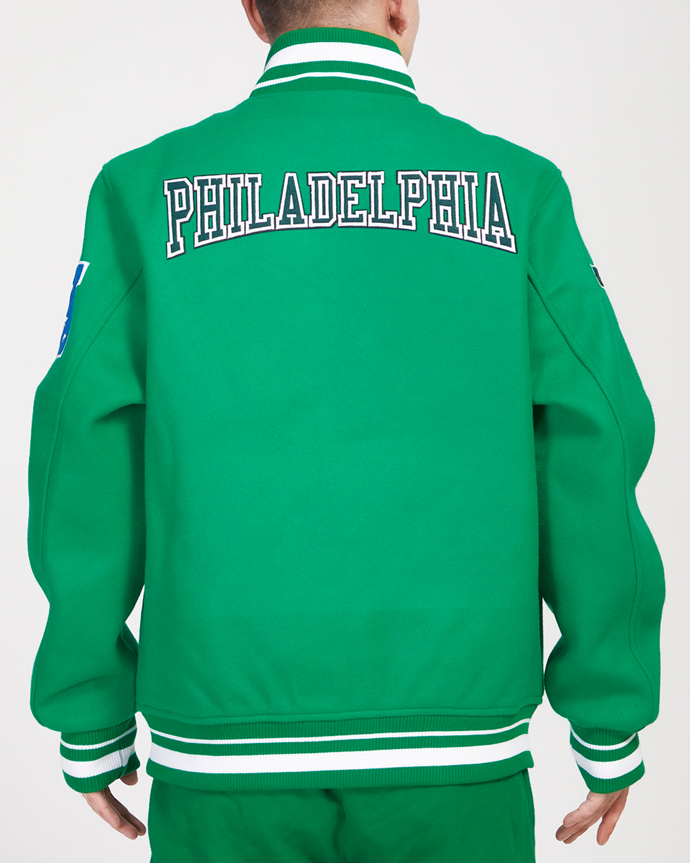 NFL PHILADELPHIA EAGLES CREST EMBLEM MEN'S WOOL VARSITY JACKET (KELLY GREEN)