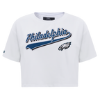 NFL PHILADELPHIA EAGLES SCRIPT TAIL T-SHIRT EN JERSEY SIMPLE À COUPE CARRÉE POUR FEMME (BLANC)