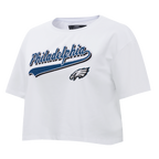 NFL PHILADELPHIA EAGLES SCRIPT TAIL T-SHIRT EN JERSEY SIMPLE À COUPE CARRÉE POUR FEMME (BLANC)