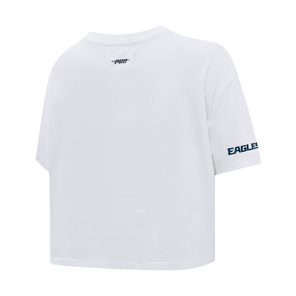 NFL PHILADELPHIA EAGLES SCRIPT TAIL T-SHIRT EN JERSEY SIMPLE À COUPE CARRÉE POUR FEMME (BLANC)