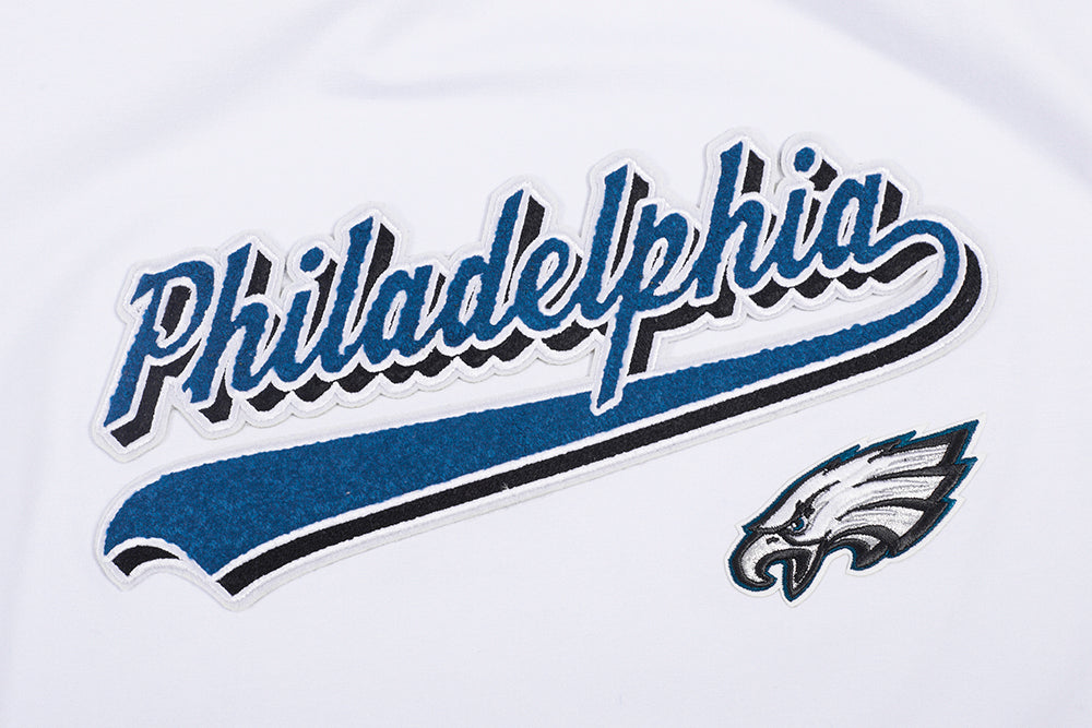 NFL PHILADELPHIA EAGLES SCRIPT TAIL T-SHIRT EN JERSEY SIMPLE À COUPE CARRÉE POUR FEMME (BLANC)