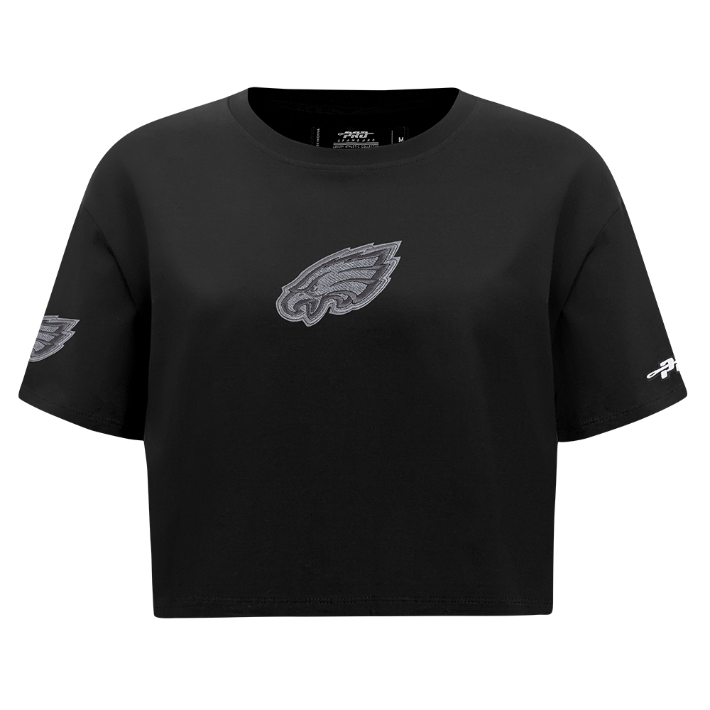 NFL PHILADELPHIA EAGLES REVERSE FRENCH TERRY WOMEN'S SINGLE JERSEY BOXY TEE (BLACK)