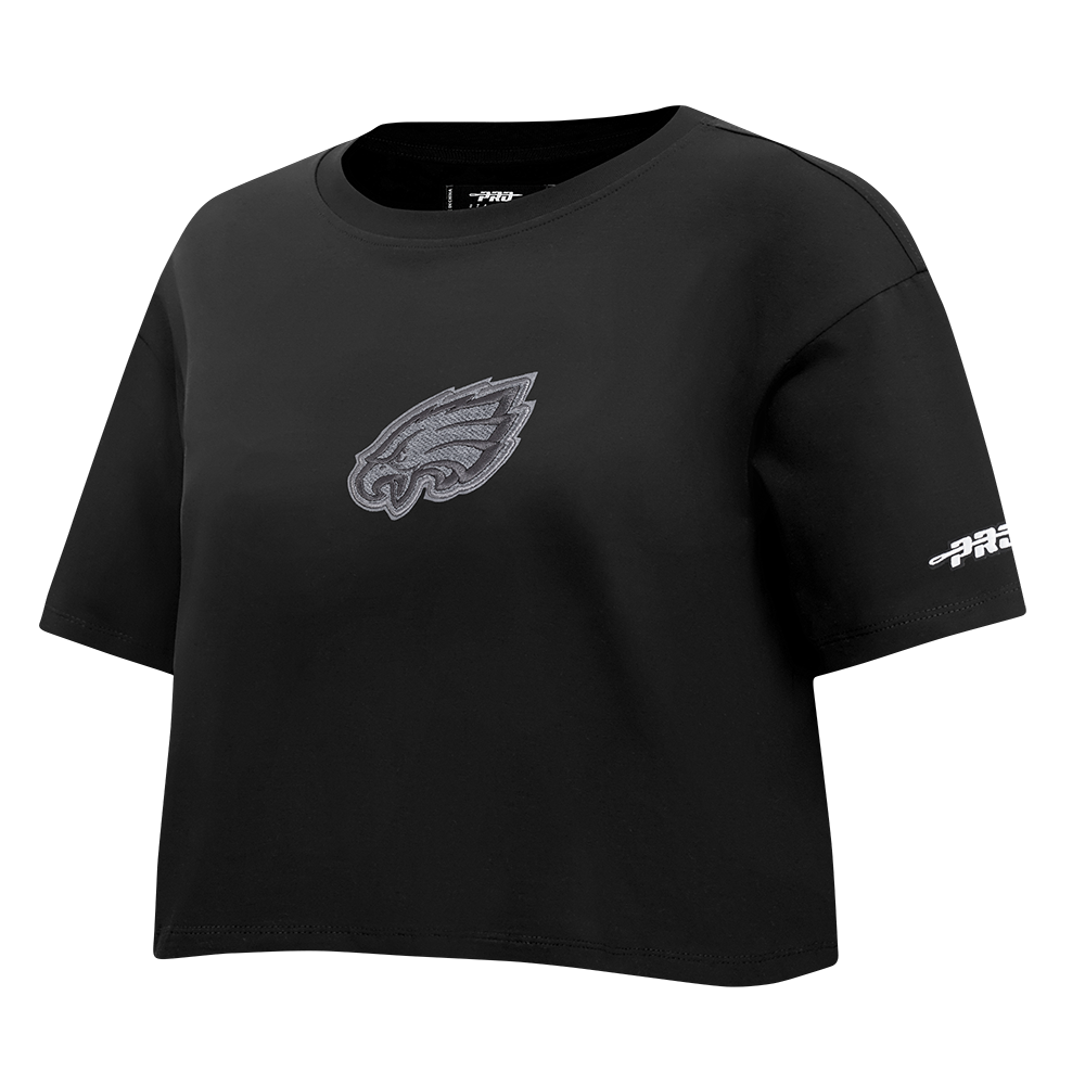 NFL PHILADELPHIA EAGLES REVERSE FRENCH TERRY WOMEN'S SINGLE JERSEY BOXY TEE (BLACK)