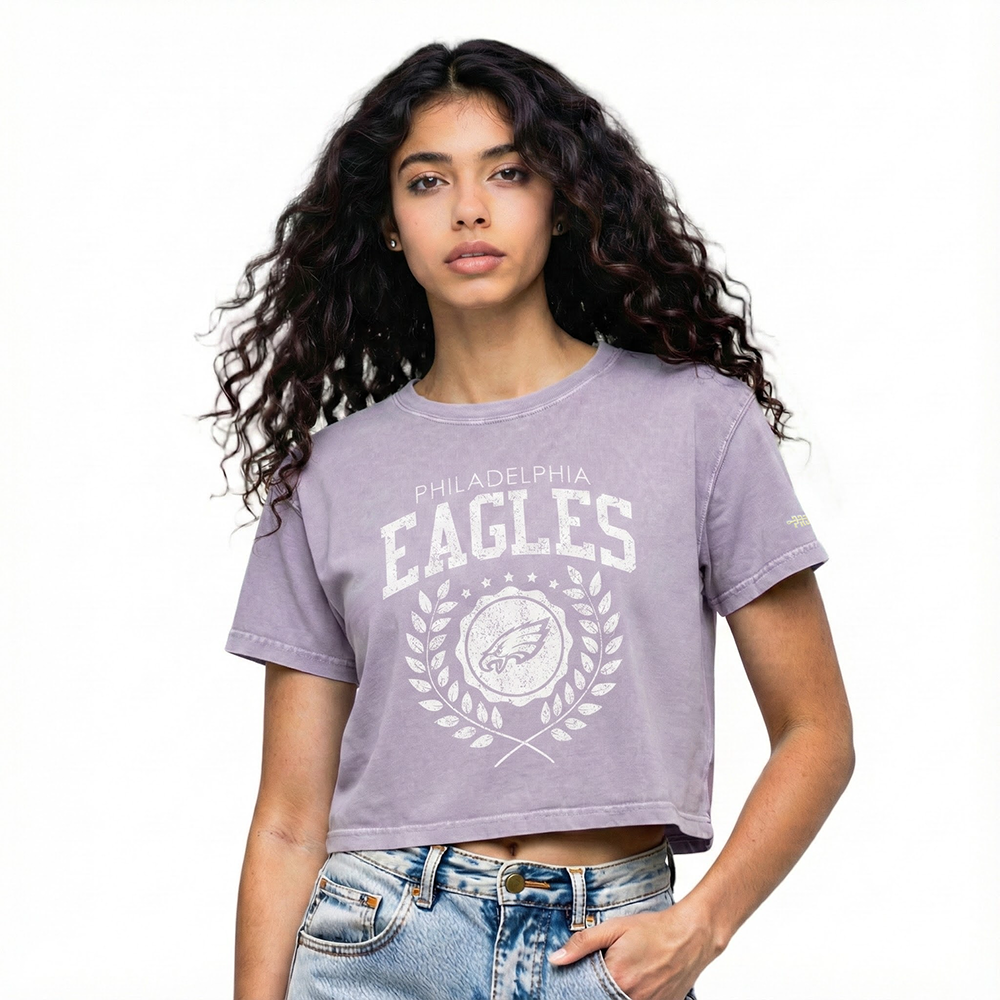 NFL PHILADELPHIA EAGLES STREET TEAM WOMEN'S ENZYME WASH BOXY TEE (WASHED LILAC GRAY)