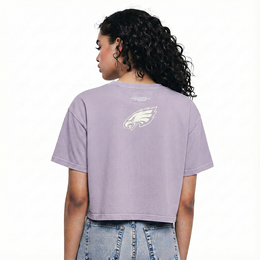 NFL PHILADELPHIA EAGLES STREET TEAM WOMEN'S ENZYME WASH BOXY TEE (WASHED LILAC GRAY)