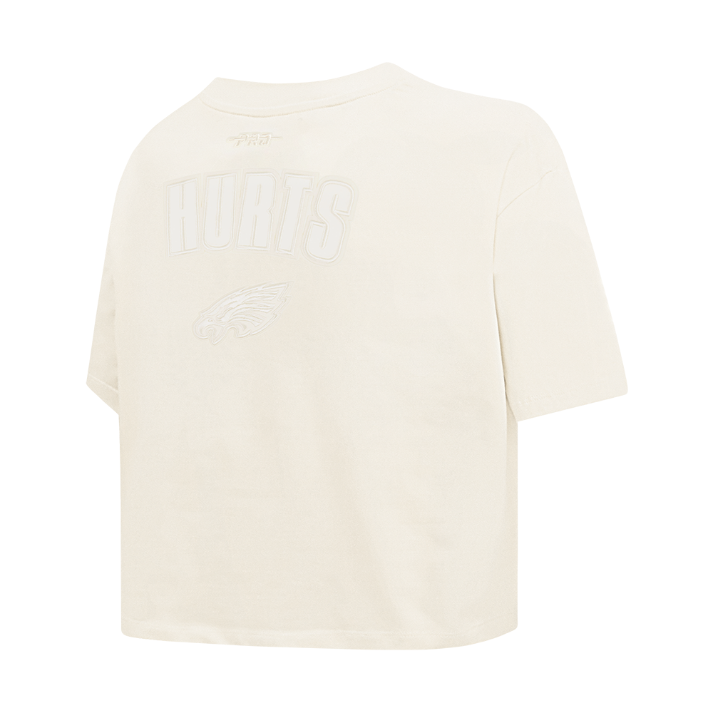 NFL PHILADELPHIA EAGLES JALEN HURTS #1 NEUTRAL PNN T-SHIRT EN JERSEY SIMPLE À COUPE CARRÉE POUR FEMME (COQUILLE D'ŒUF)