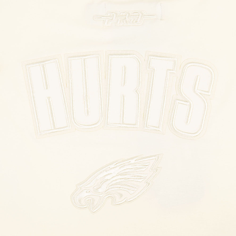 NFL PHILADELPHIA EAGLES JALEN HURTS #1 NEUTRAL PNN T-SHIRT EN JERSEY SIMPLE À COUPE CARRÉE POUR FEMME (COQUILLE D'ŒUF)