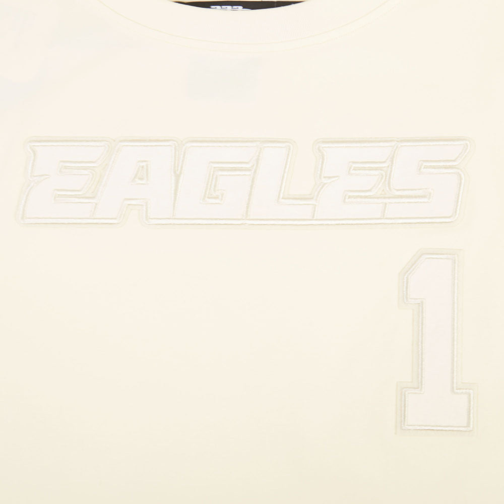 NFL PHILADELPHIA EAGLES JALEN HURTS #1 NEUTRAL PNN T-SHIRT EN JERSEY SIMPLE À COUPE CARRÉE POUR FEMME (COQUILLE D'ŒUF)
