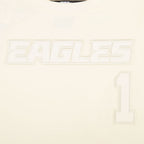 NFL PHILADELPHIA EAGLES JALEN HURTS #1 NEUTRAL PNN T-SHIRT EN JERSEY SIMPLE À COUPE CARRÉE POUR FEMME (COQUILLE D'ŒUF)