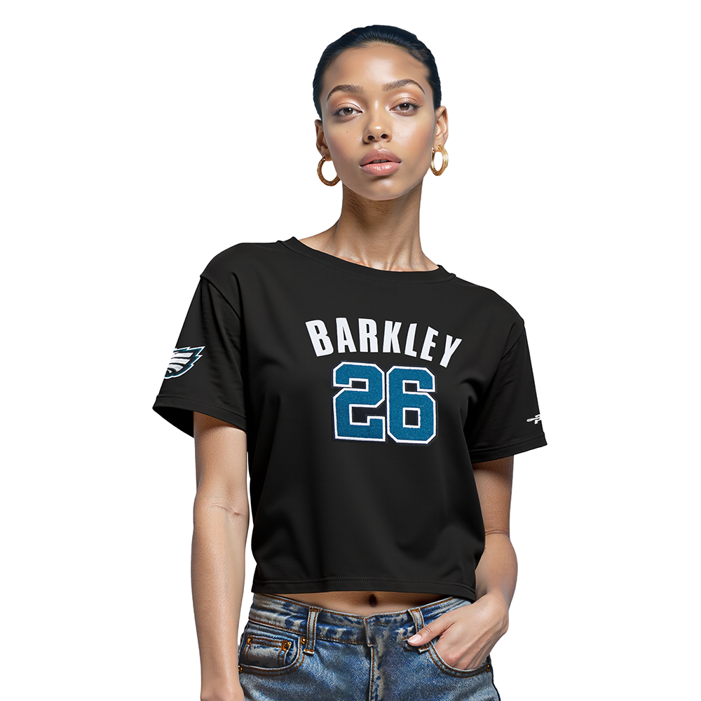 NFL PHILADELPHIA EAGLES SAQUON BARKLEY #26 CLASSIC PNN WOMEN'S SJ BOXY TEE (BLACK)