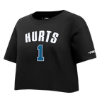 NFL PHILADELPHIA EAGLES JALEN HURTS #1 CLASSIC PNN WOMEN'S SJ BOXY TEE (BLACK)