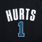 NFL PHILADELPHIA EAGLES JALEN HURTS #1 CLASSIC PNN WOMEN'S SJ BOXY TEE (BLACK)