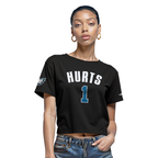 NFL PHILADELPHIA EAGLES JALEN HURTS #1 CLASSIC PNN WOMEN'S SJ BOXY TEE (BLACK)