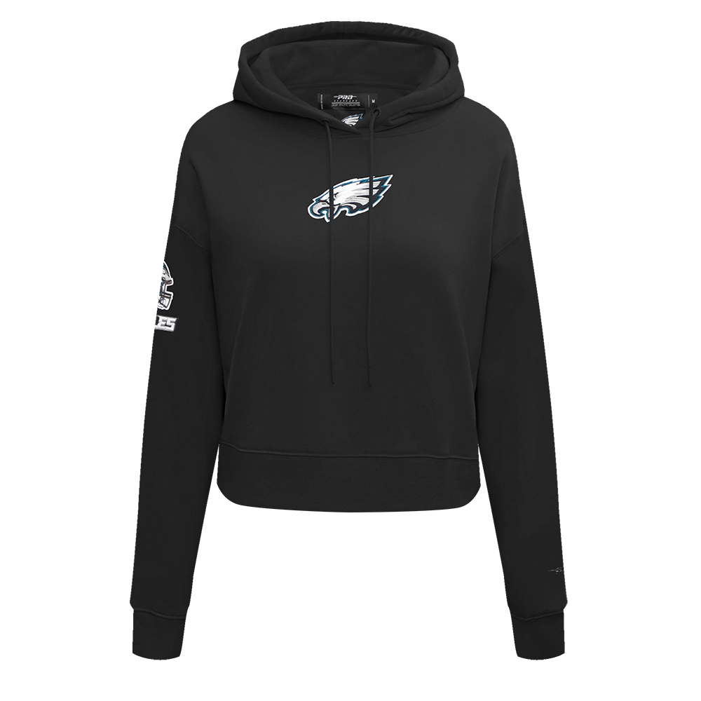 NFL PHILADELPHIA EAGLES CLASSIC WOMEN'S FLEECE CROPPED PULLOVER HOODIE (BLACK)