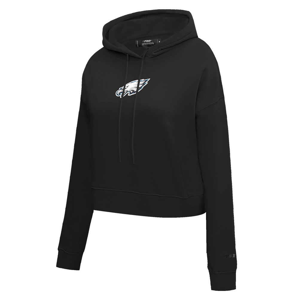 NFL PHILADELPHIA EAGLES CLASSIC WOMEN'S FLEECE CROPPED PULLOVER HOODIE (BLACK)