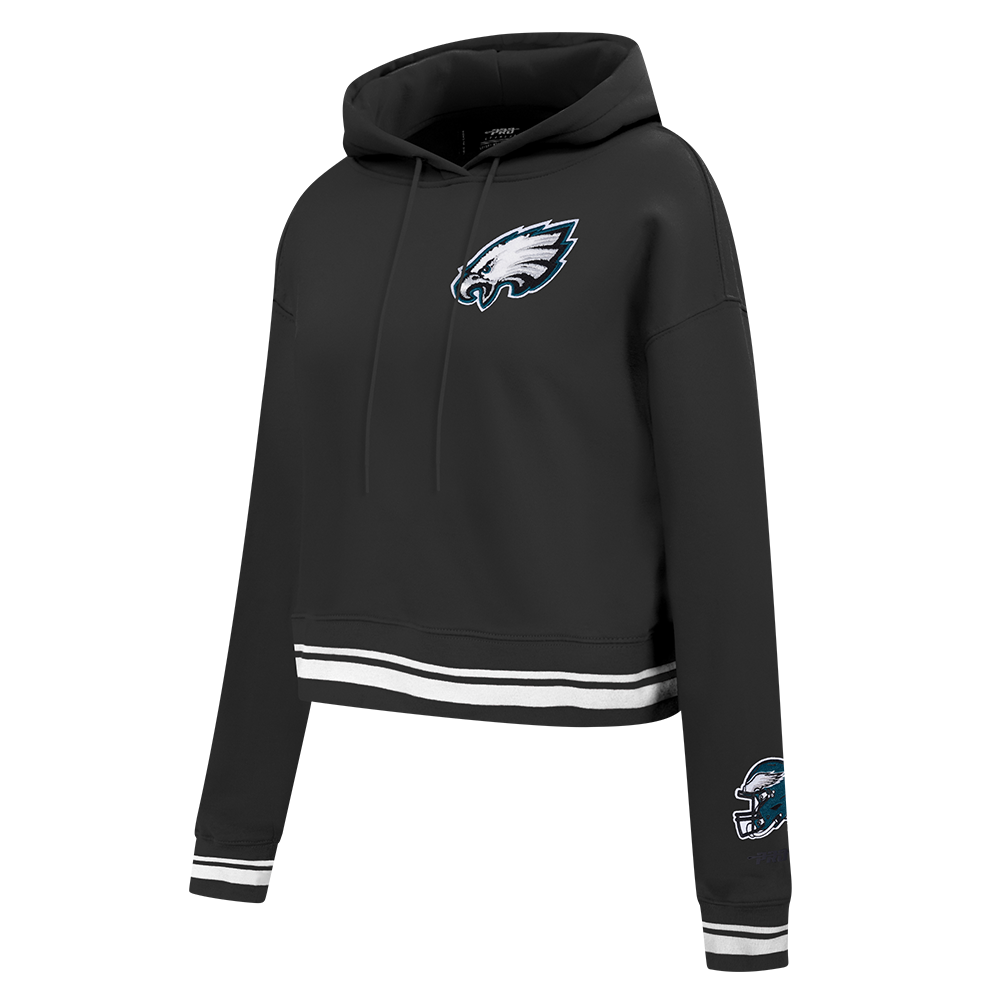 NFL PHILADELPHIA EAGLES MASHUP WOMEN'S RIB CROPPED PO HOODIE (BLACK)