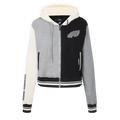 NFL PHILADELPHIA EAGLES REVERSE FRENCH TERRY MOLLETON À BLOCS DE COULEUR À GLISSIÈRE PLEINE LONGUEUR POUR FEMME (NOIR/GRIS/COQUILLE D'ŒUF)