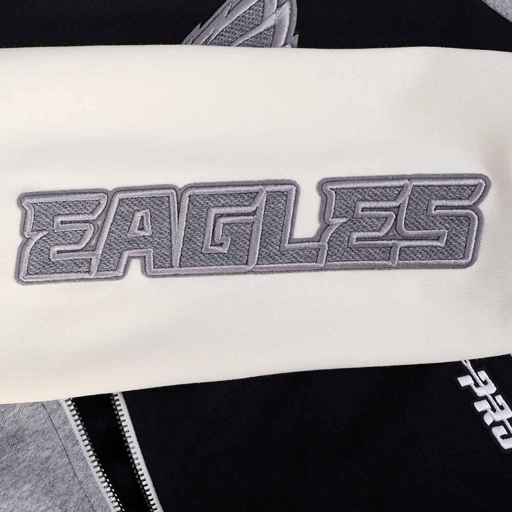 NFL PHILADELPHIA EAGLES REVERSE FRENCH TERRY MOLLETON À BLOCS DE COULEUR À GLISSIÈRE PLEINE LONGUEUR POUR FEMME (NOIR/GRIS/COQUILLE D'ŒUF)