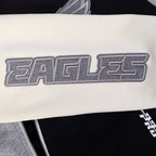 NFL PHILADELPHIA EAGLES REVERSE FRENCH TERRY MOLLETON À BLOCS DE COULEUR À GLISSIÈRE PLEINE LONGUEUR POUR FEMME (NOIR/GRIS/COQUILLE D'ŒUF)