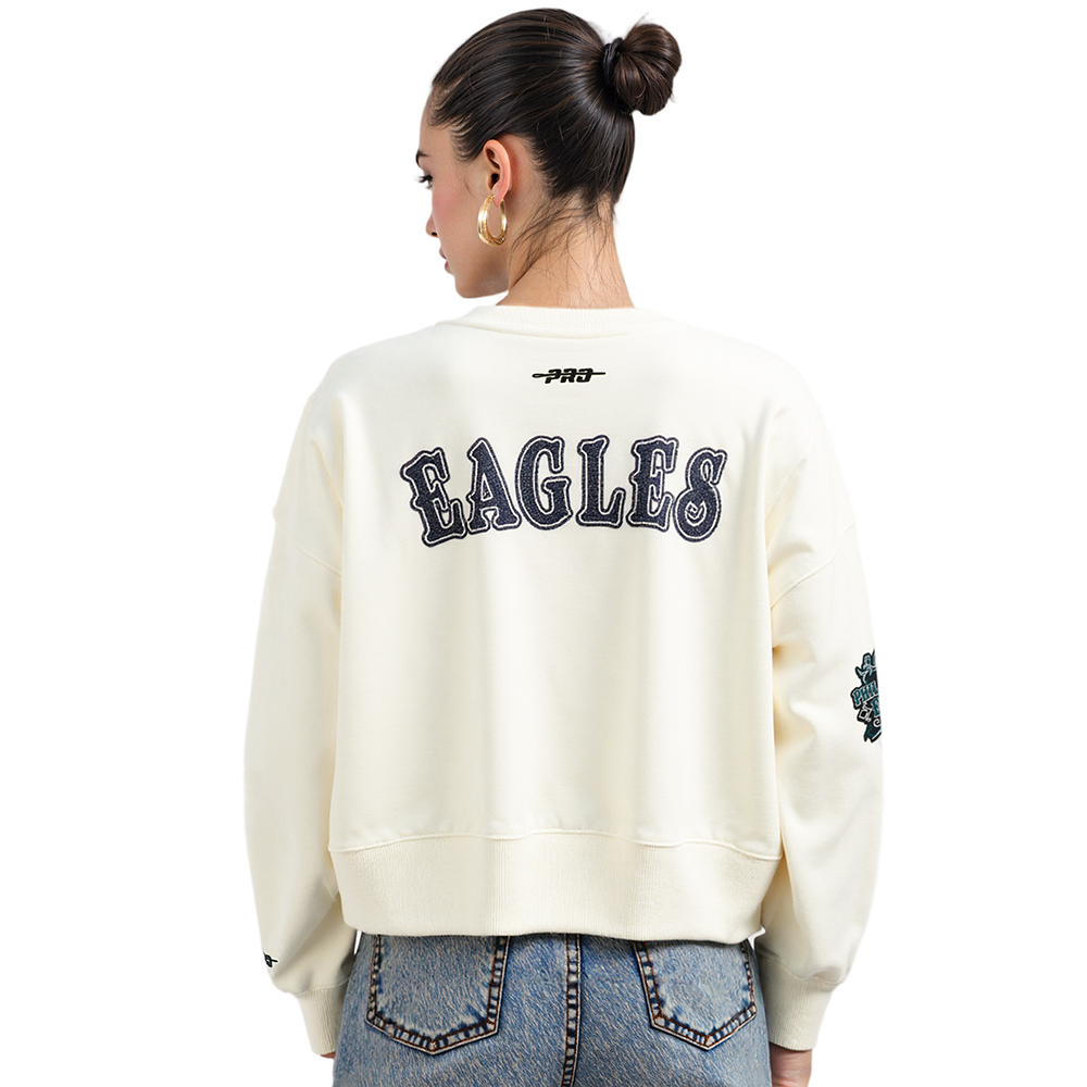 NFL PHILADELPHIA EAGLES REBEL ATHLETICS WOMEN'S FLC CREWNECK (EGGSHELL)