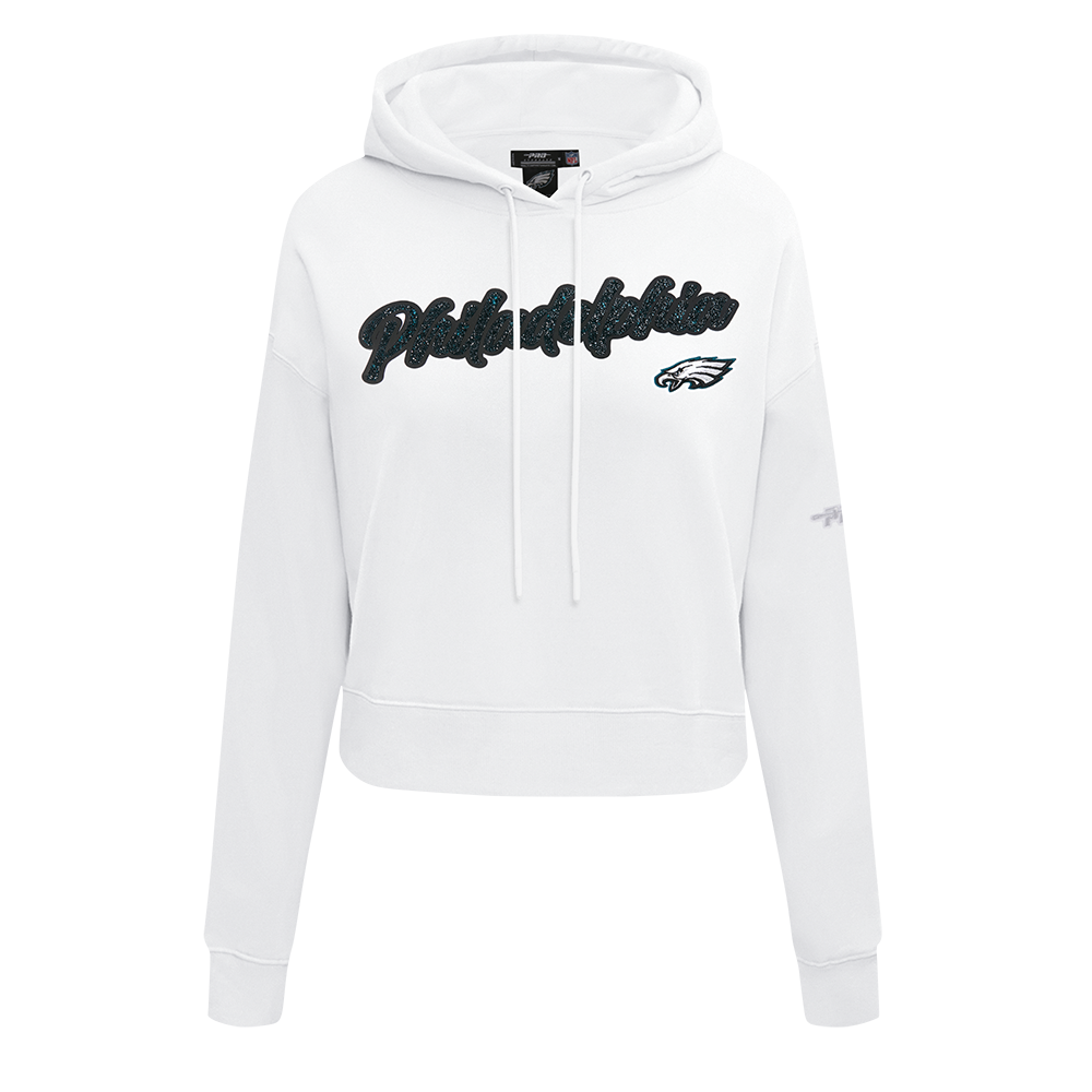NFL PHILADELPHIA EAGLES TEAM CRYSTALLINE CHANDAIL À CAPUCHON COURT POUR FEMME (BLANC)