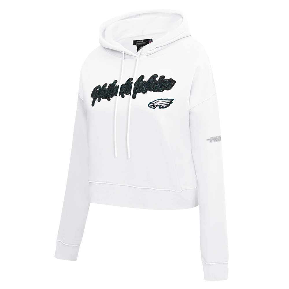 NFL PHILADELPHIA EAGLES TEAM CRYSTALLINE WOMEN'S CROPPED PULLOVER HOODIE (WHITE)