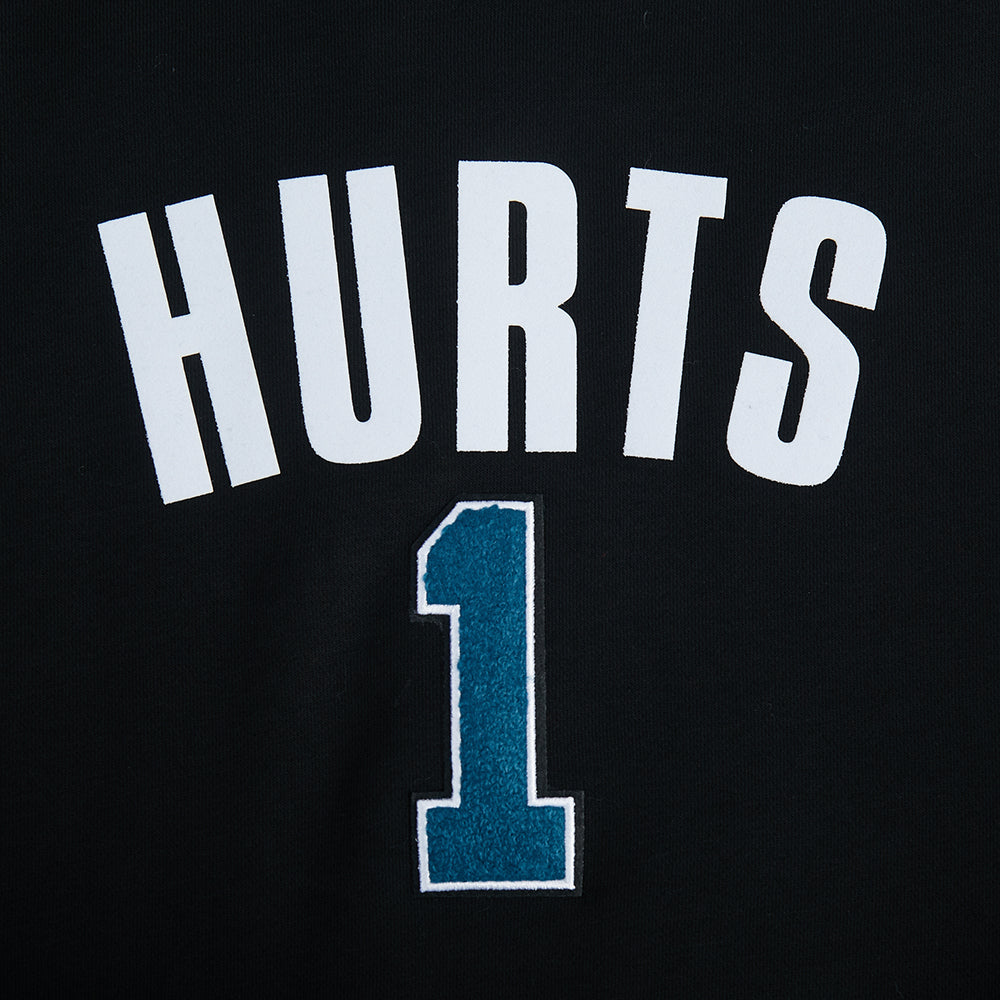 NFL PHILADELPHIA EAGLES JALEN HURTS #1 CLASSIC PNN CHANDAIL À COL ROND EN MOLLETON POUR FEMME (NOIR)