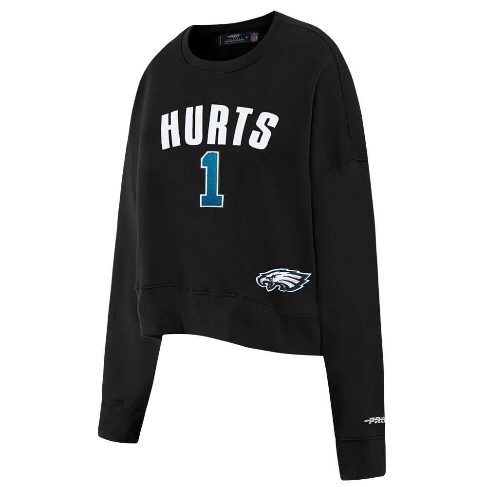 NFL PHILADELPHIA EAGLES JALEN HURTS #1 CLASSIC PNN CHANDAIL À COL ROND EN MOLLETON POUR FEMME (NOIR)