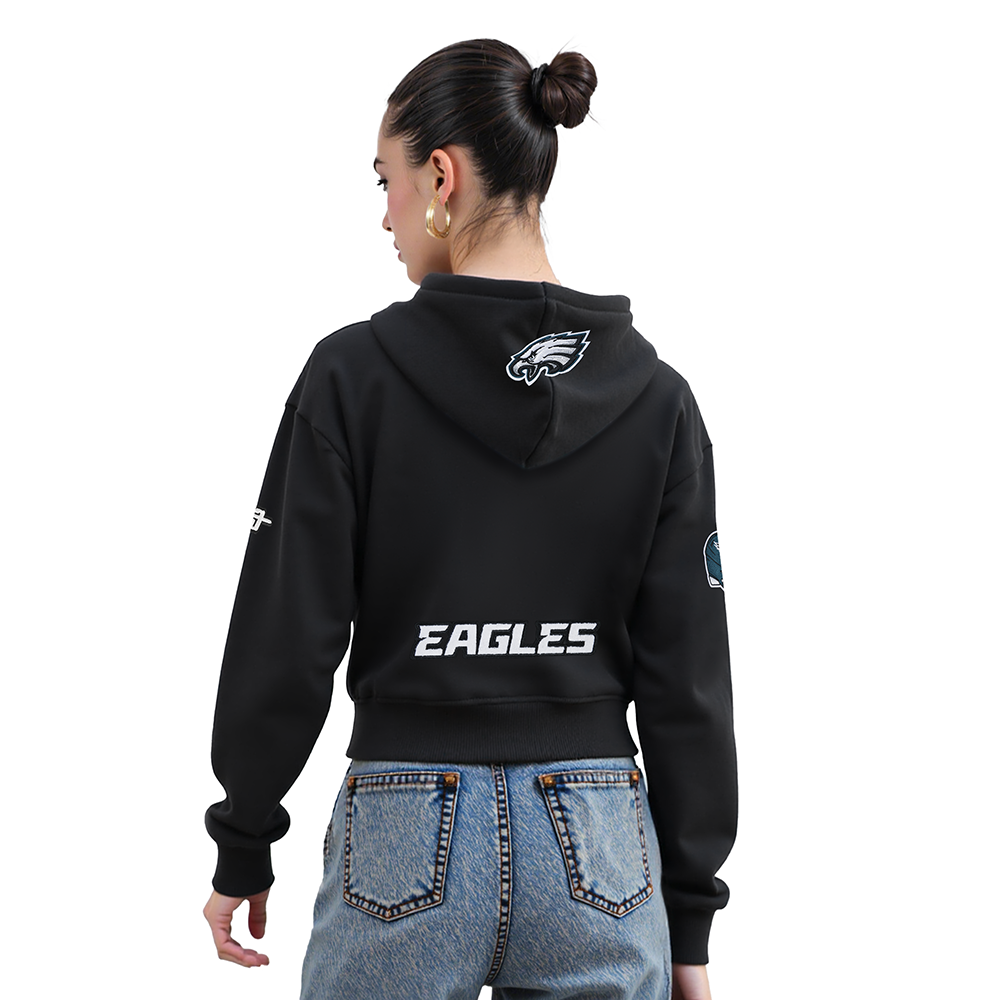 NFL PHILADELPHIA EAGLES SAQUON BARKLEY #26 CLASSIC PNN WOMEN'S FLC CROPPED PO HOODIE (BLACK)