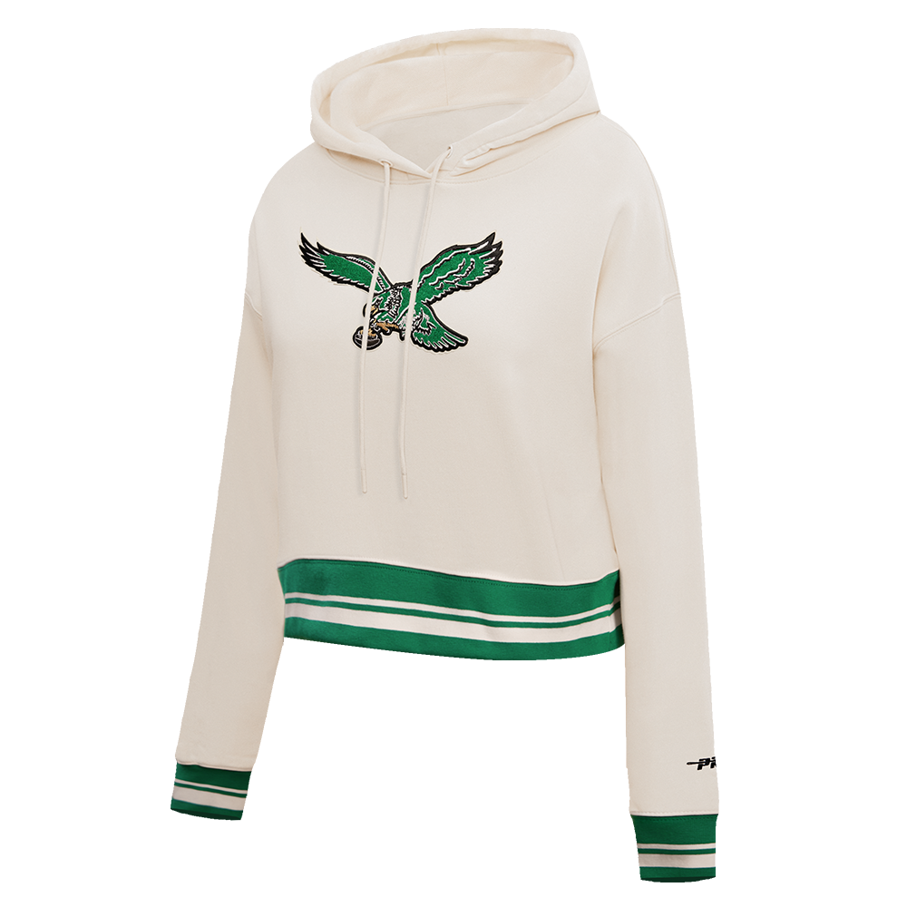 NFL PHILADELPHIA EAGLES RETRO CLASSIC WOMEN'S CROPPED PULLOVER HOODIE (EGGSHELL/KELLY GREEN)