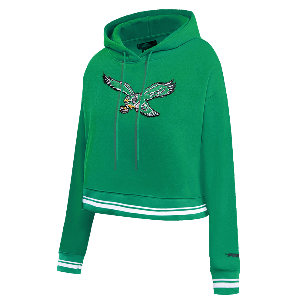 NFL PHILADELPHIA EAGLES RETRO CLASSIC WOMEN'S CROPPED PULLOVER HOODIE (KELLY GREEN)