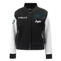NFL PHILADELPHIA EAGLES TEAM CRYSTALLINE WOMEN'S VARSITY JACKET (BLACK/WHITE)