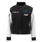 NFL PHILADELPHIA EAGLES TEAM CRYSTALLINE WOMEN'S VARSITY JACKET (BLACK/WHITE)