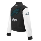 NFL PHILADELPHIA EAGLES TEAM CRYSTALLINE WOMEN'S VARSITY JACKET (BLACK/WHITE)