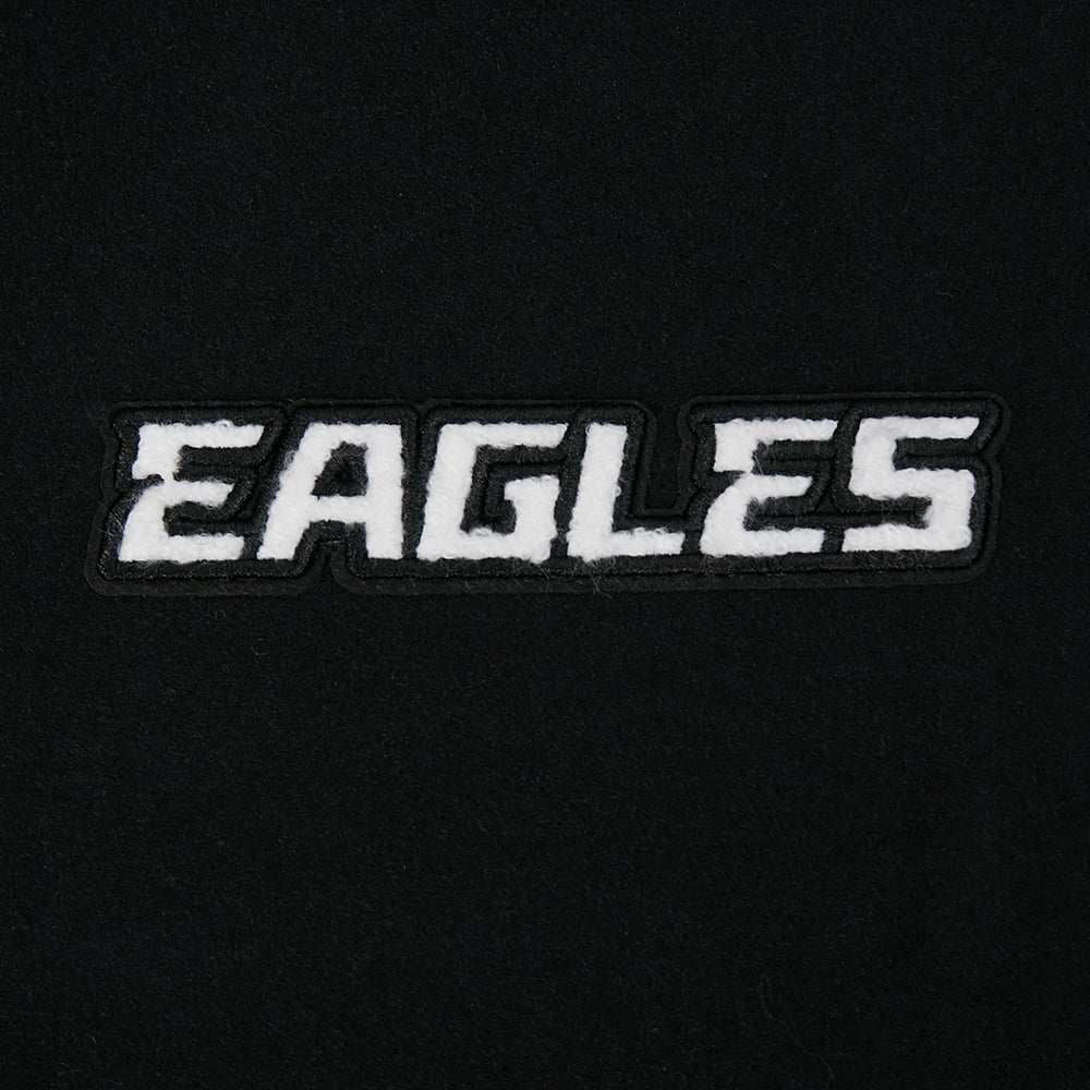 NFL PHILADELPHIA EAGLES TEAM CRYSTALLINE WOMEN'S VARSITY JACKET (BLACK/WHITE)