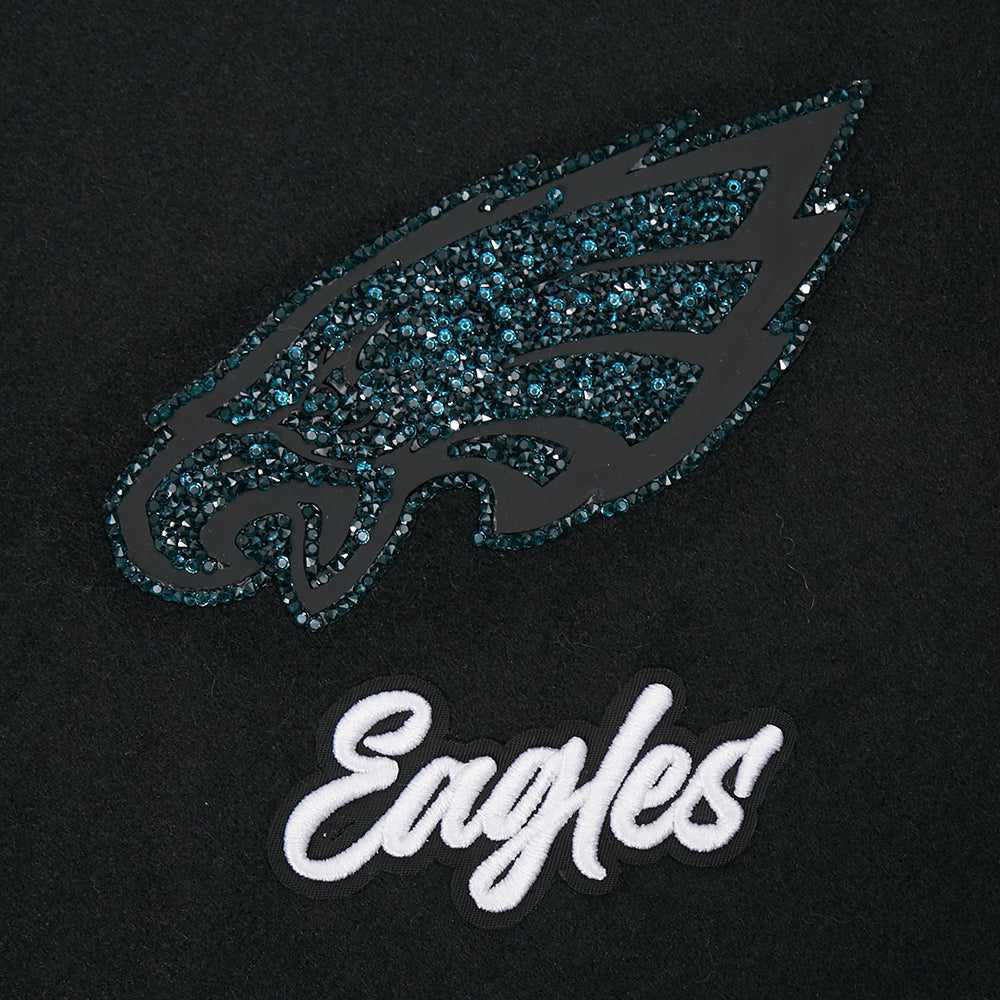 NFL PHILADELPHIA EAGLES TEAM CRYSTALLINE WOMEN'S VARSITY JACKET (BLACK/WHITE)