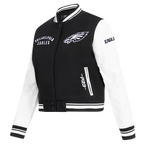 NFL PHILADELPHIA EAGLES WOMEN'S VARSITY JACKET (BLACK/WHITE)