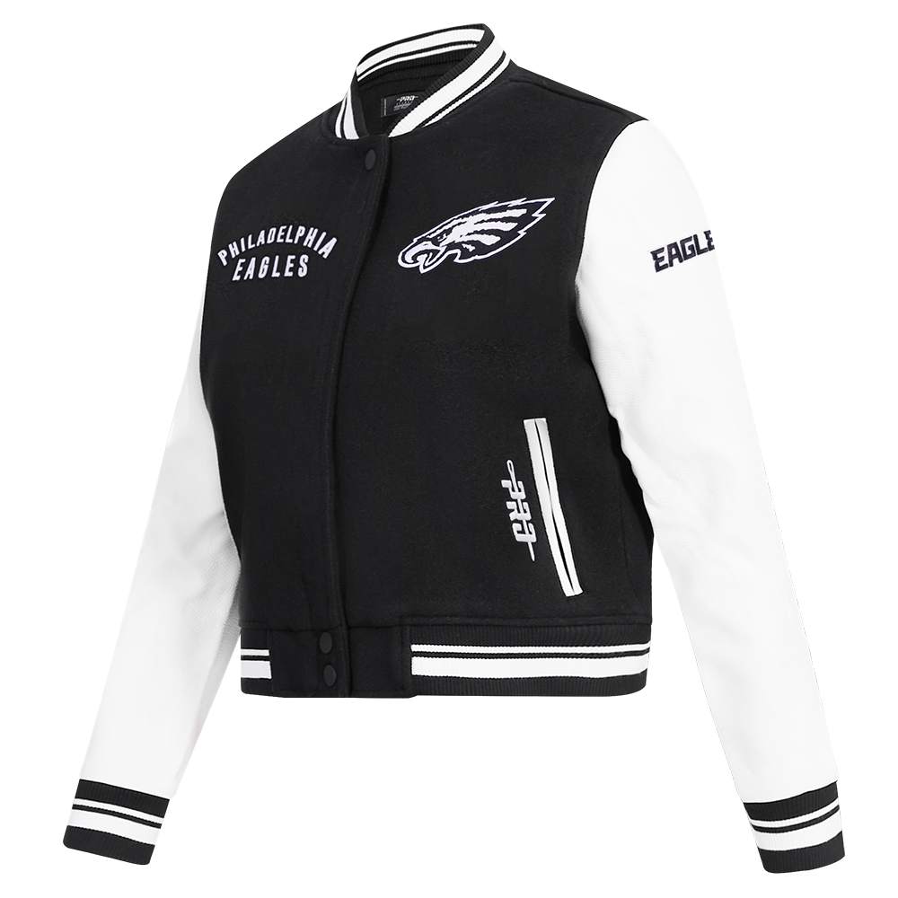 NFL PHILADELPHIA EAGLES WOMEN'S VARSITY JACKET (BLACK/WHITE)