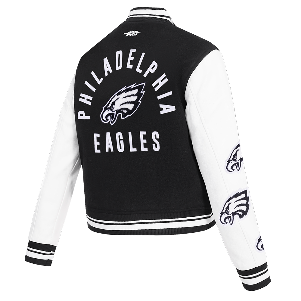 NFL PHILADELPHIA EAGLES WOMEN'S VARSITY JACKET (BLACK/WHITE)