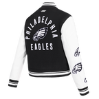 NFL PHILADELPHIA EAGLES WOMEN'S VARSITY JACKET (BLACK/WHITE)