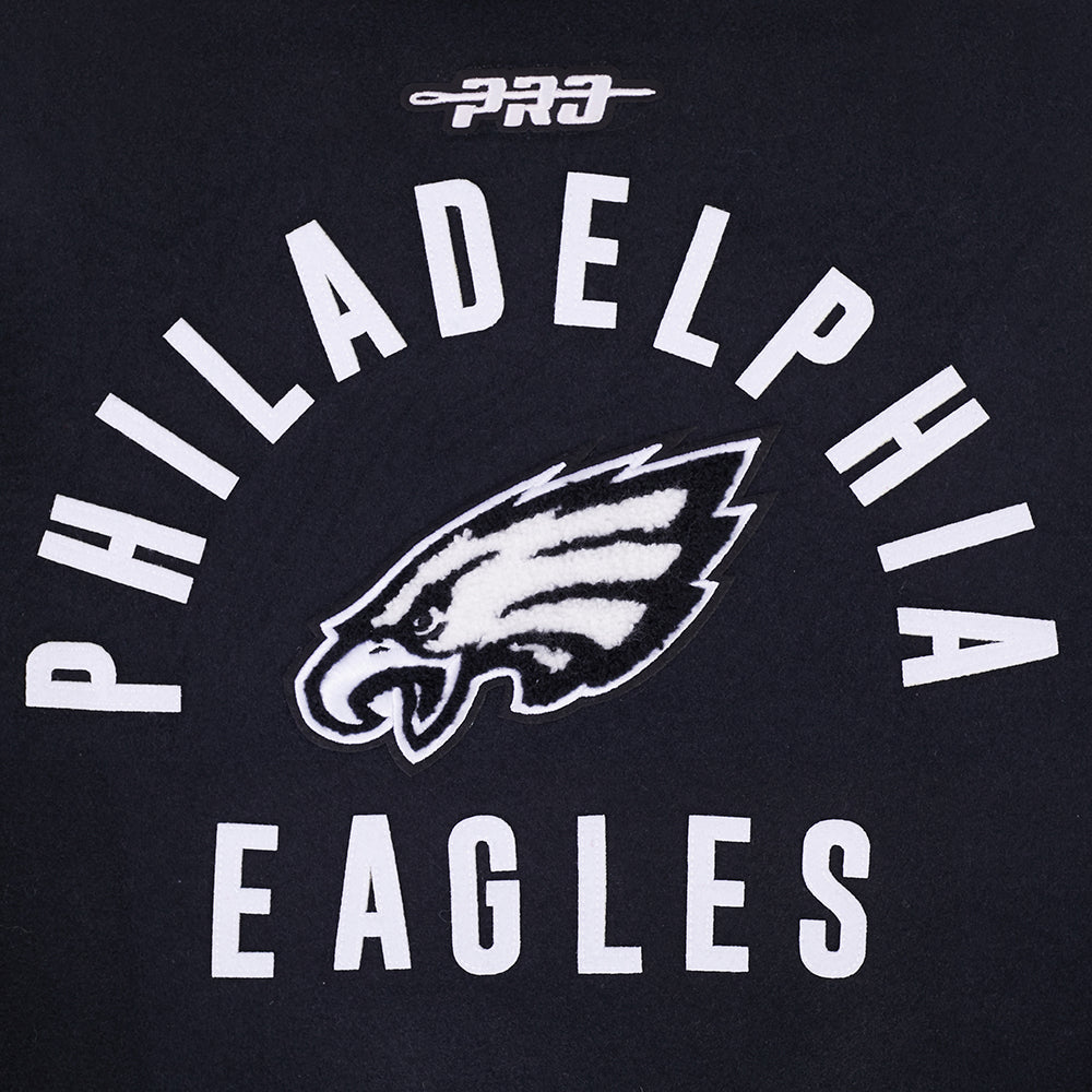 NFL PHILADELPHIA EAGLES WOMEN'S VARSITY JACKET (BLACK/WHITE)