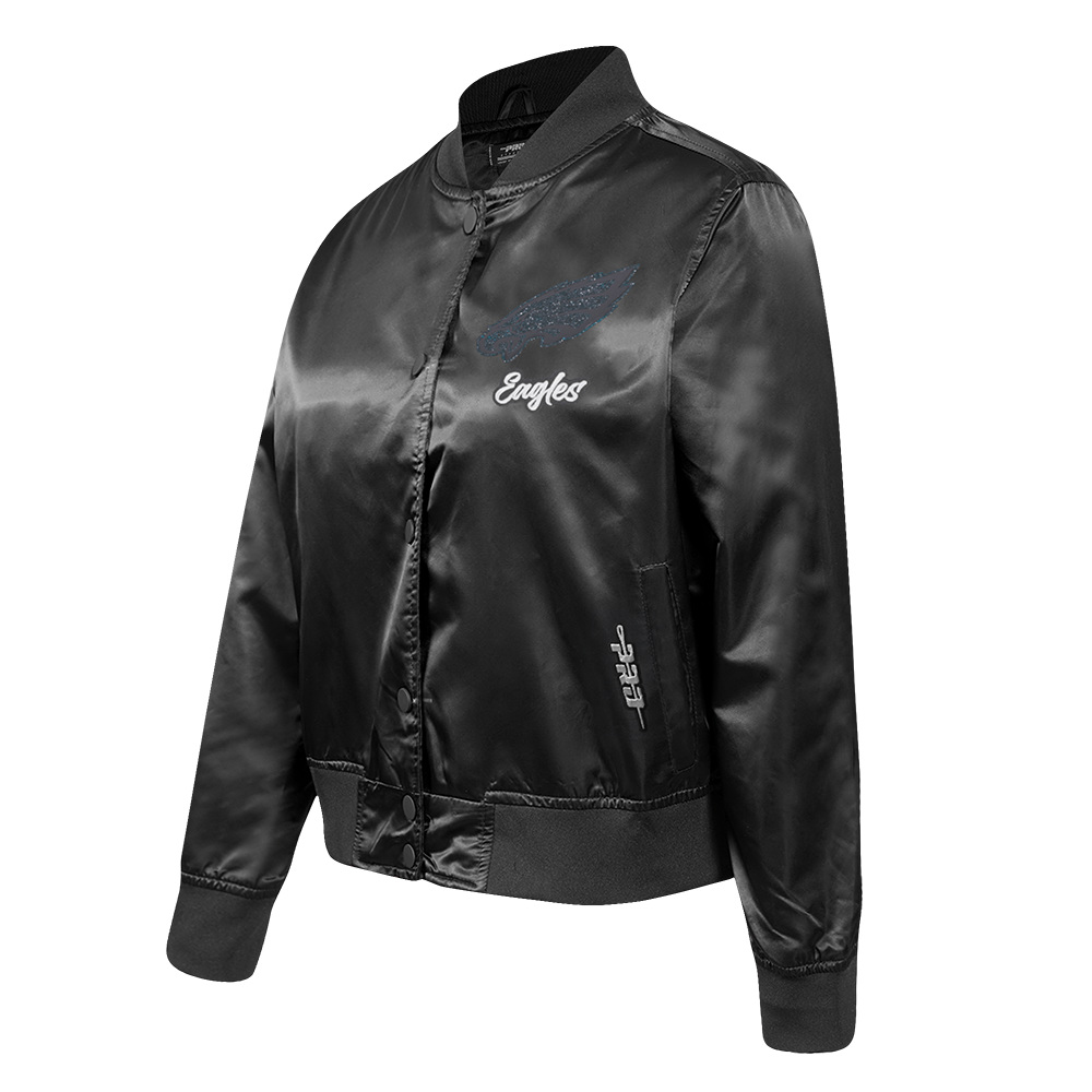 NFL PHILADELPHIA EAGLES TEAM CRYSTALLINE WOMEN'S SATIN JACKET (BLACK)