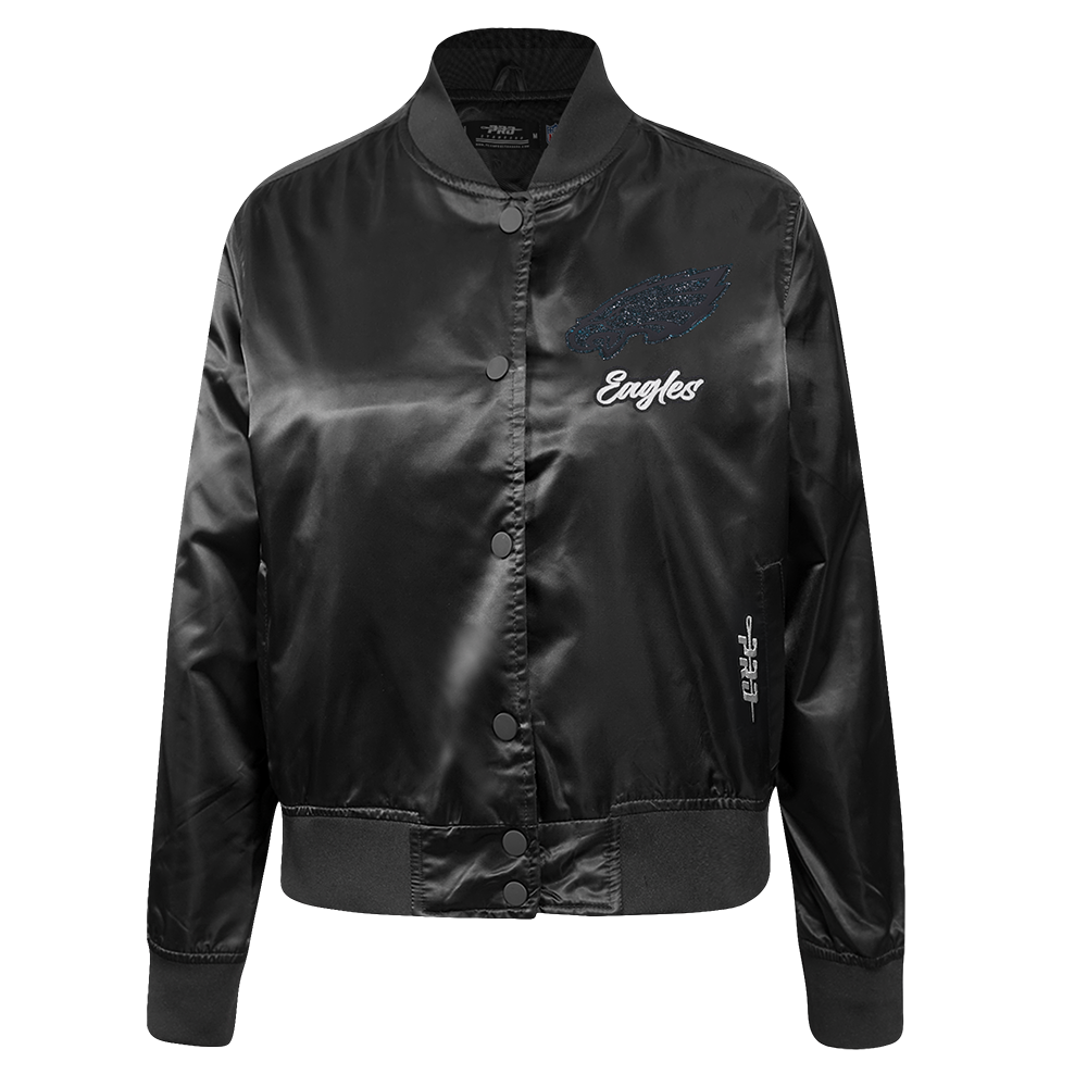 NFL PHILADELPHIA EAGLES TEAM CRYSTALLINE WOMEN'S SATIN JACKET (BLACK)