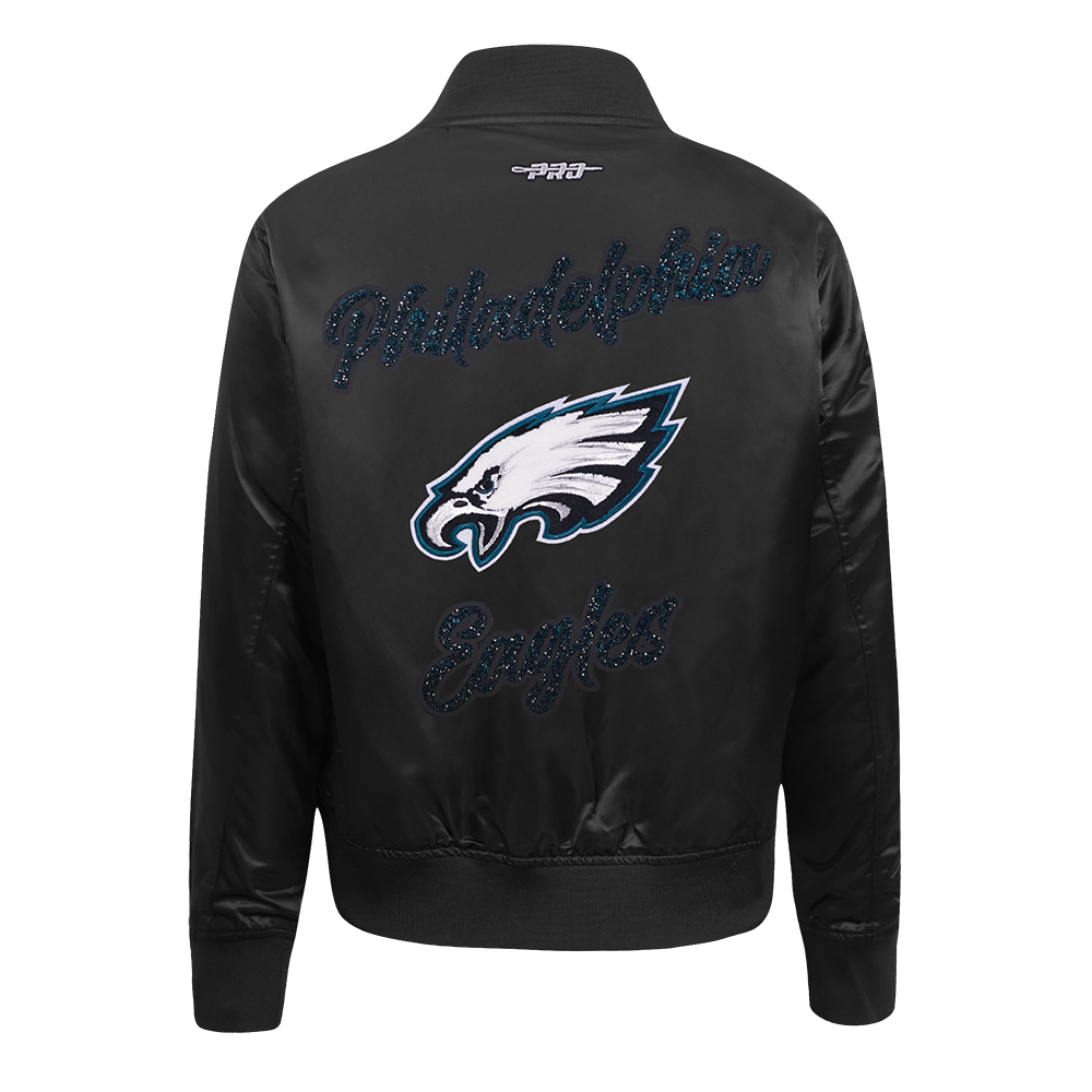 NFL PHILADELPHIA EAGLES TEAM CRYSTALLINE WOMEN'S SATIN JACKET (BLACK)