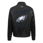 NFL PHILADELPHIA EAGLES TEAM CRYSTALLINE WOMEN'S SATIN JACKET (BLACK)
