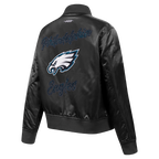 NFL PHILADELPHIA EAGLES TEAM CRYSTALLINE WOMEN'S SATIN JACKET (BLACK)