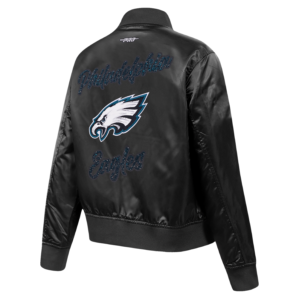 NFL PHILADELPHIA EAGLES TEAM CRYSTALLINE WOMEN'S SATIN JACKET (BLACK)